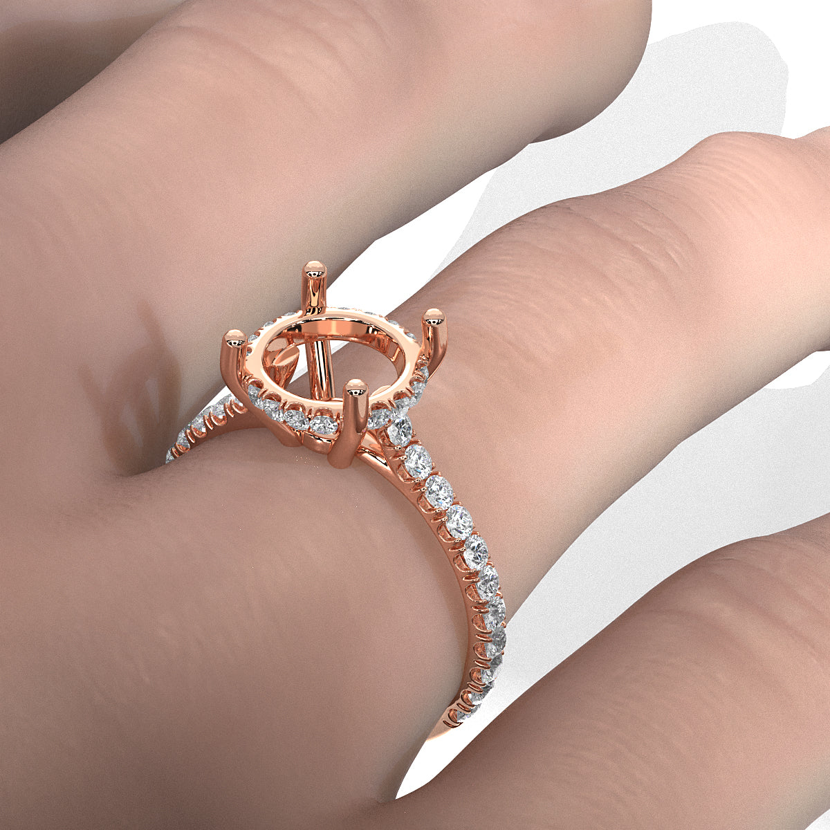 French U Pave Set Hidden Halo Lab Grown Diamond Semi Mount Engagement Ring 0.52 Ct.