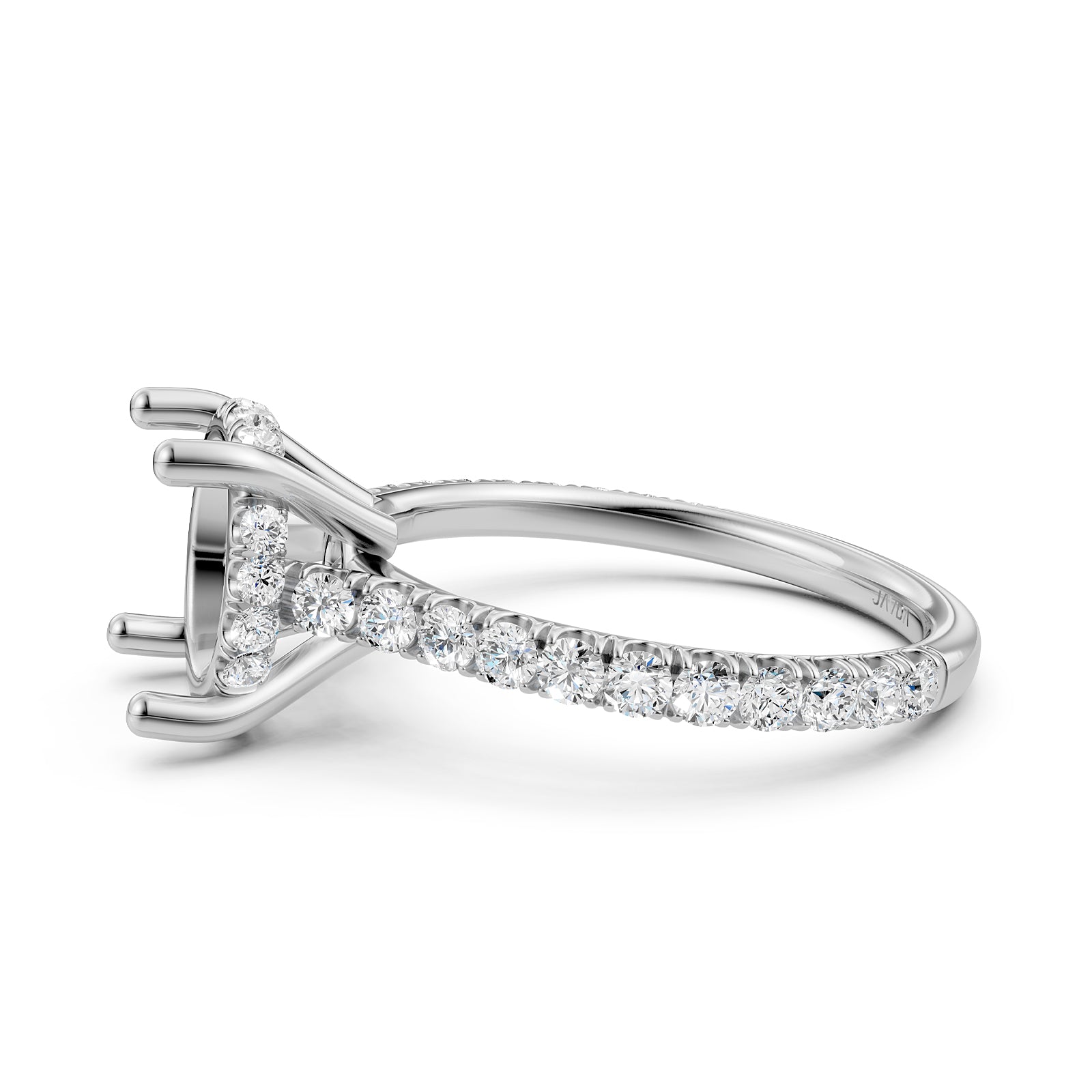 French U Pave Set Hidden Halo Lab Grown Diamond Semi Mount Engagement Ring 0.52 Ct.