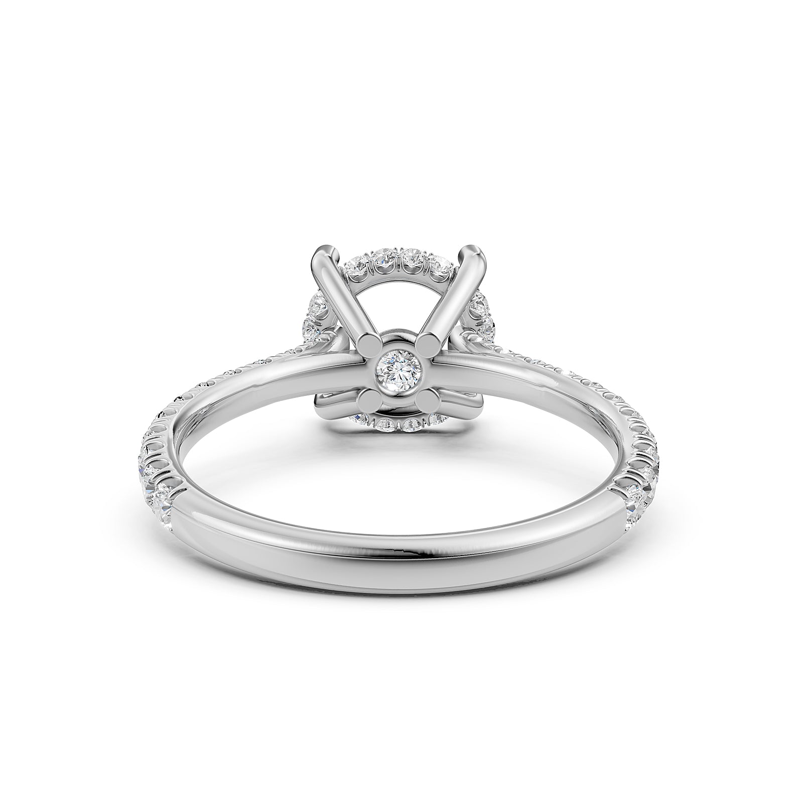 French U Pave Set Hidden Halo Lab Grown Diamond Semi Mount Engagement Ring 0.52 Ct.