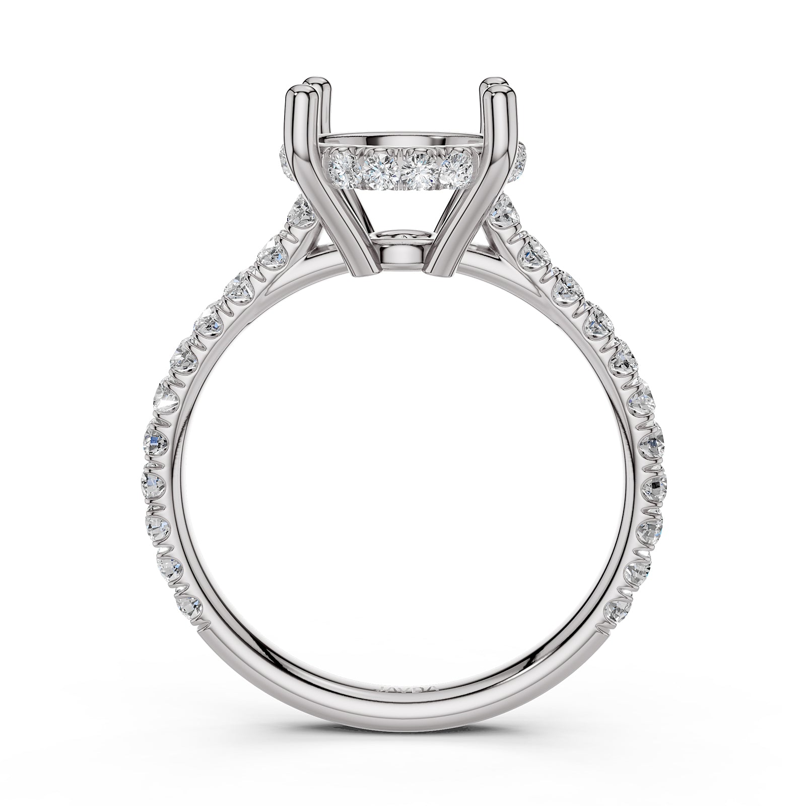 French U Pave Set Hidden Halo Lab Grown Diamond Semi Mount Engagement Ring 0.52 Ct.
