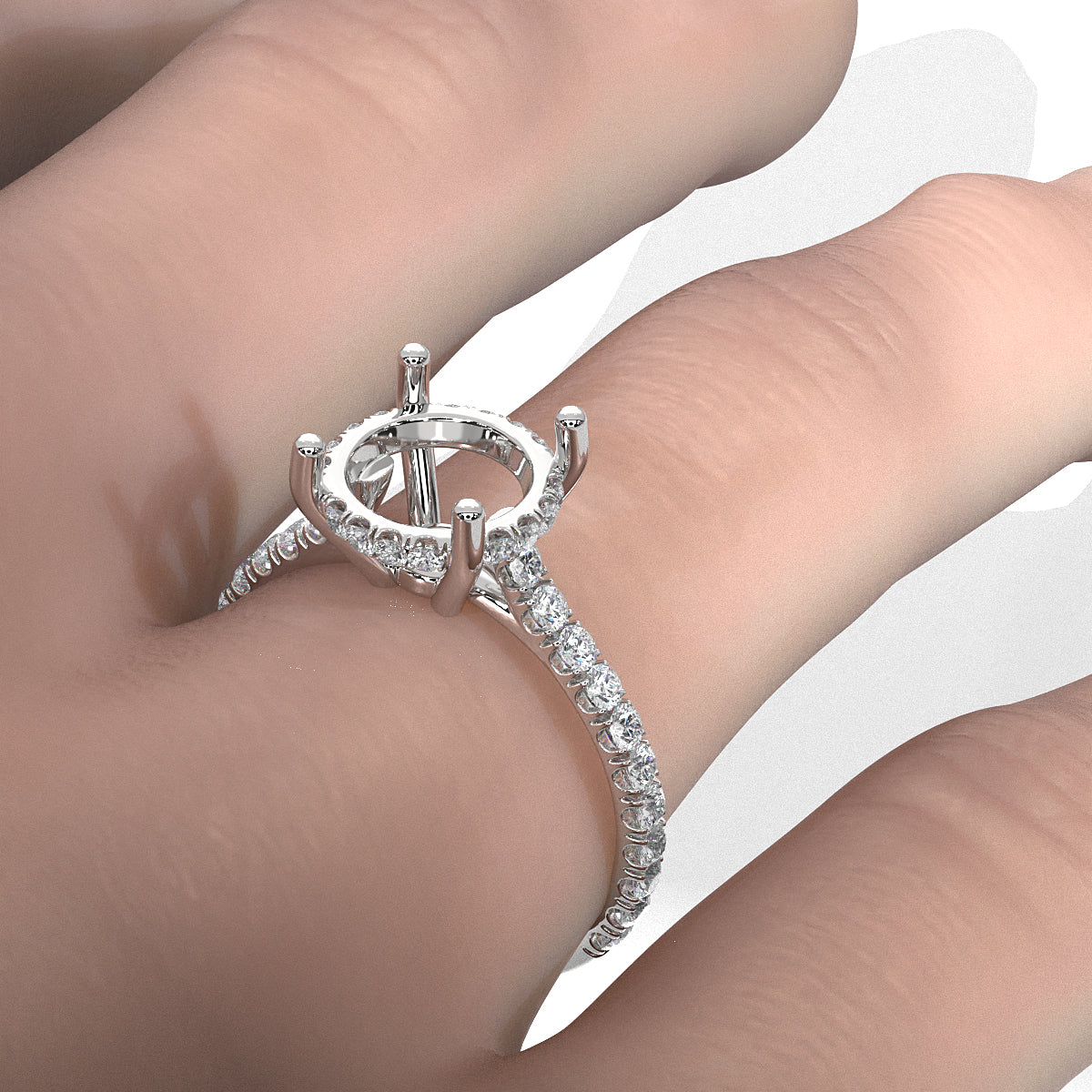 French U Pave Set Hidden Halo Lab Grown Diamond Semi Mount Engagement Ring 0.52 Ct.