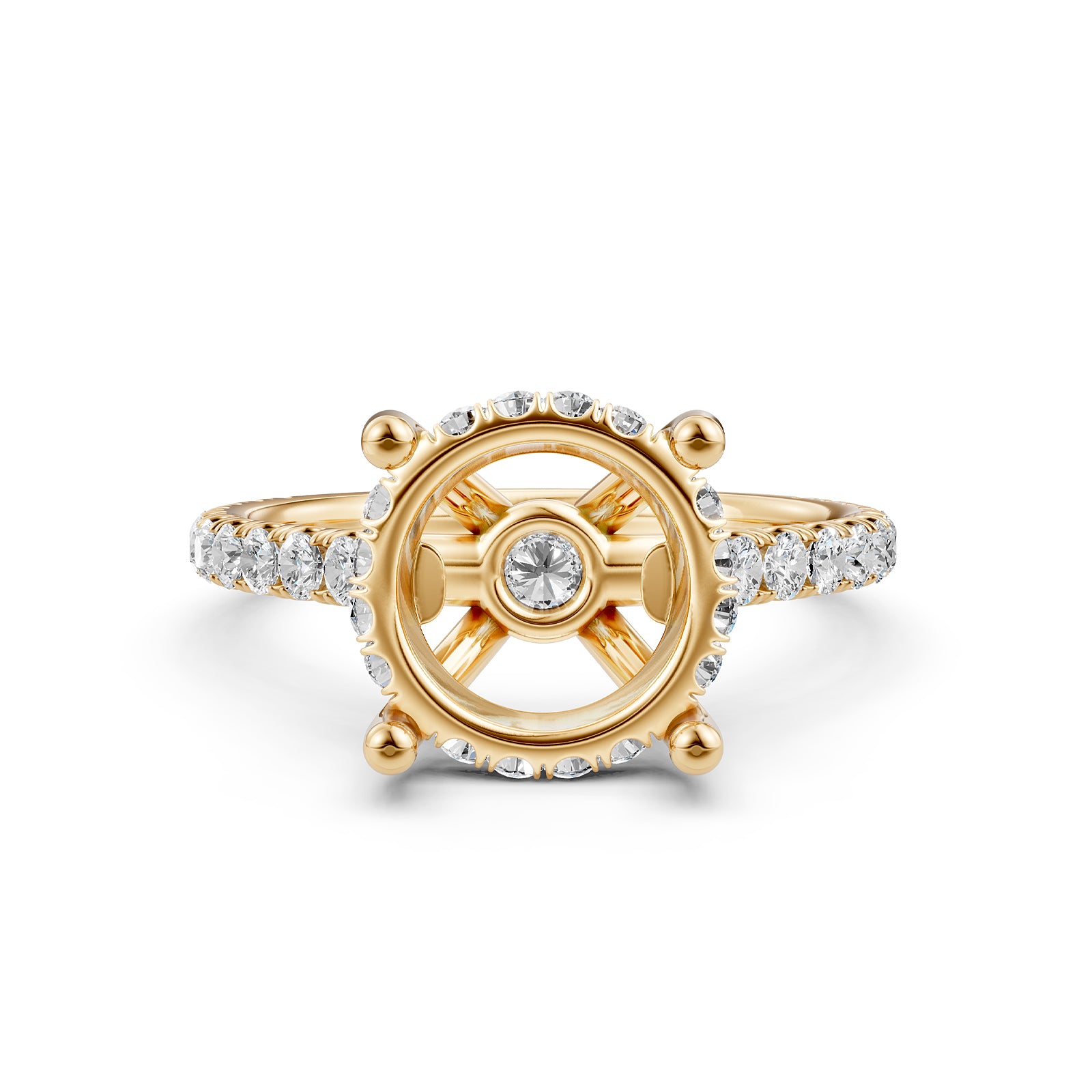 French U Pave Set Hidden Halo Lab Grown Diamond Semi Mount Engagement Ring 0.52 Ct.