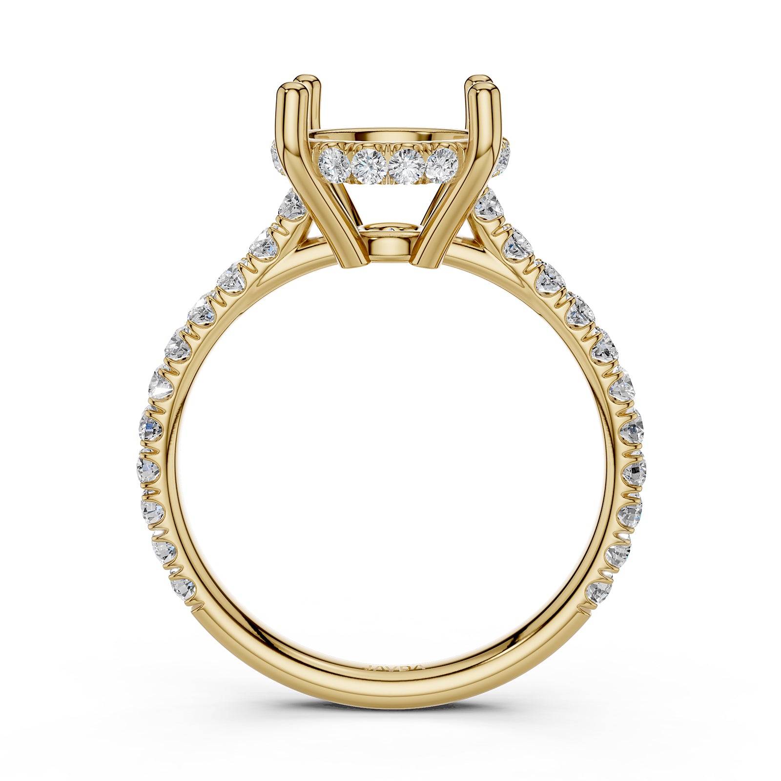 French U Pave Set Hidden Halo Lab Grown Diamond Semi Mount Engagement Ring 0.52 Ct.