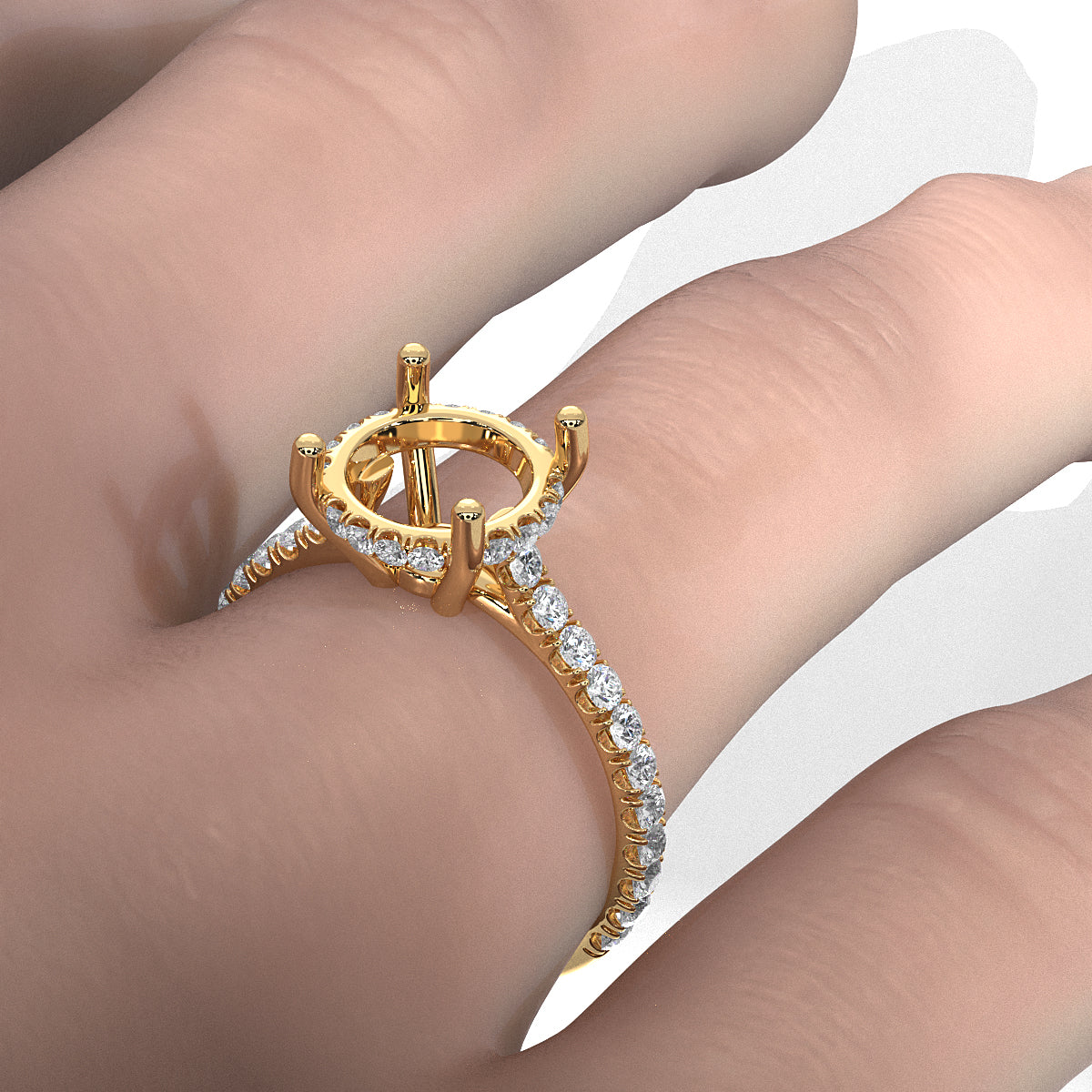 French U Pave Set Hidden Halo Lab Grown Diamond Semi Mount Engagement Ring 0.52 Ct.