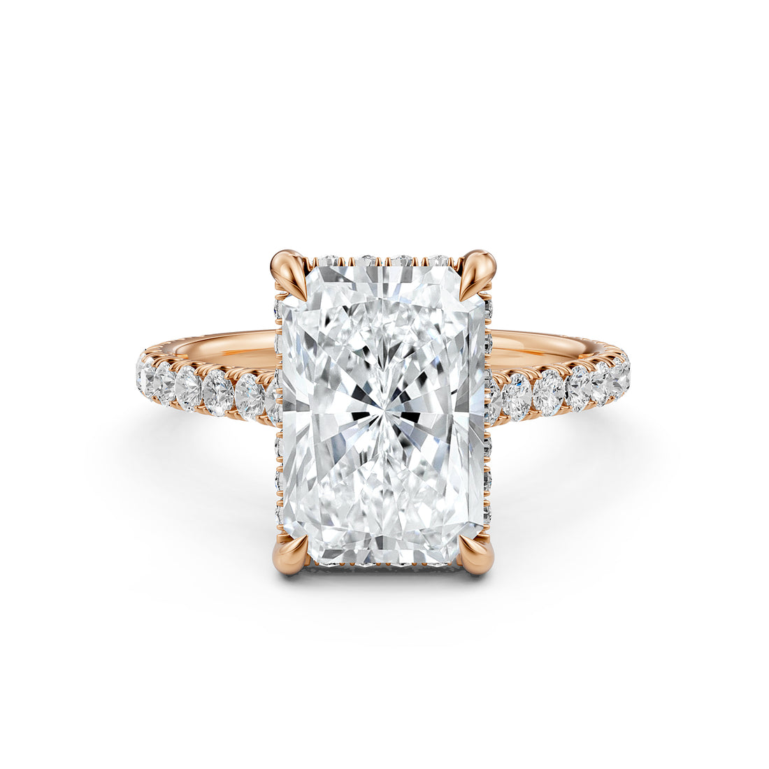 French U Pave Set Hidden Halo Lab Grown Diamond Engagement Ring IGI Certified 3.52 Ctw.