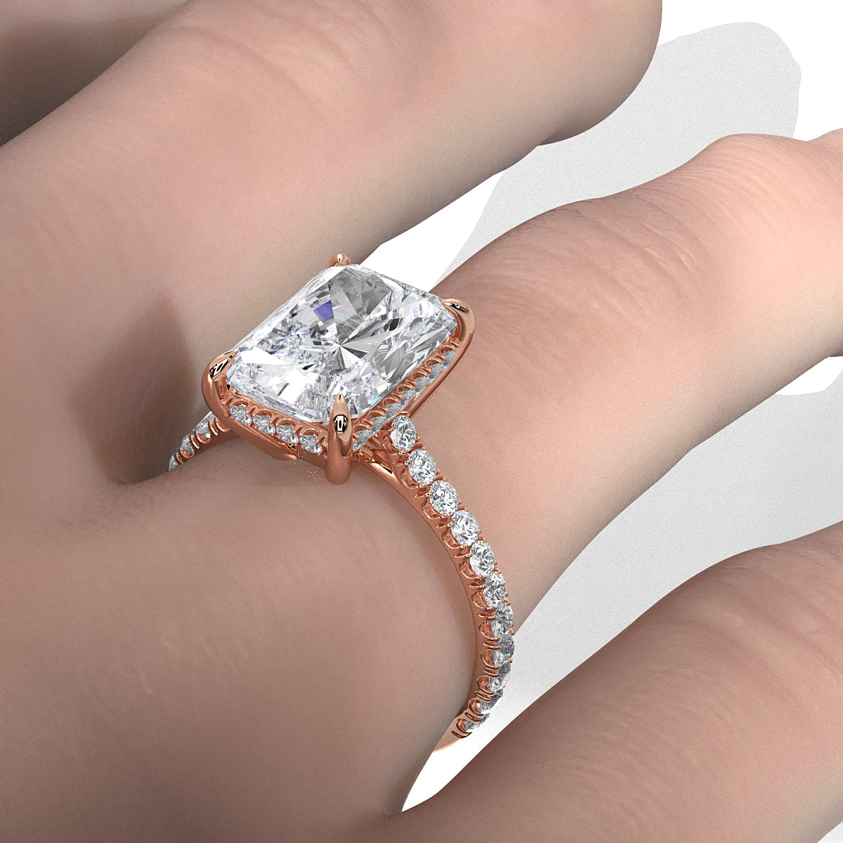 French U Pave Set Hidden Halo Lab Grown Diamond Engagement Ring IGI Certified 3.52 Ctw.