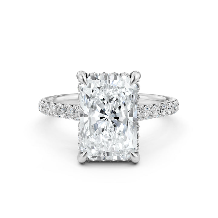 French U Pave Hidden Halo Lab Grown Diamond Radiant Engagement Ring