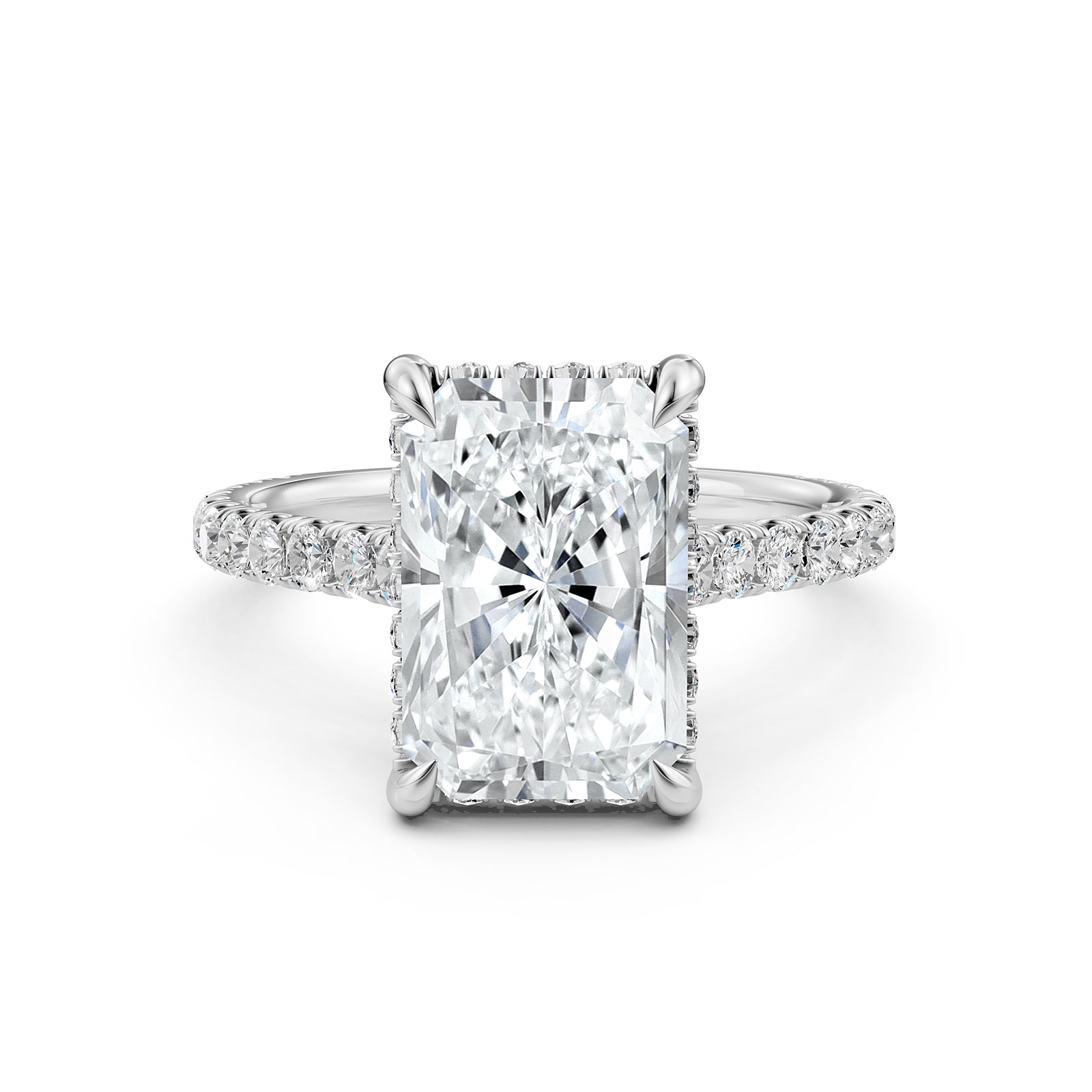 French U Pave Set Hidden Halo Lab Grown Diamond Engagement Ring IGI Certified 3.52 Ctw.