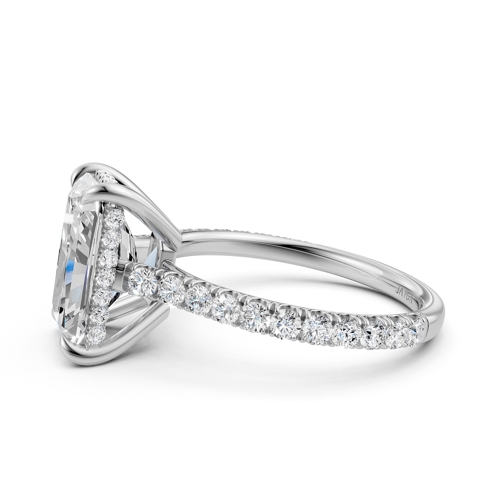 French U Pave Set Hidden Halo Lab Grown Diamond Engagement Ring IGI Certified 3.52 Ctw.