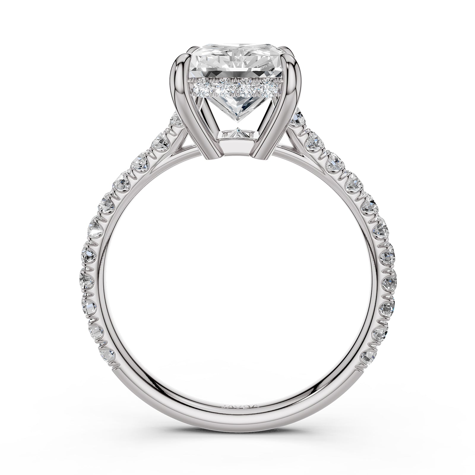 French U Pave Set Hidden Halo Lab Grown Diamond Engagement Ring IGI Certified 3.52 Ctw.