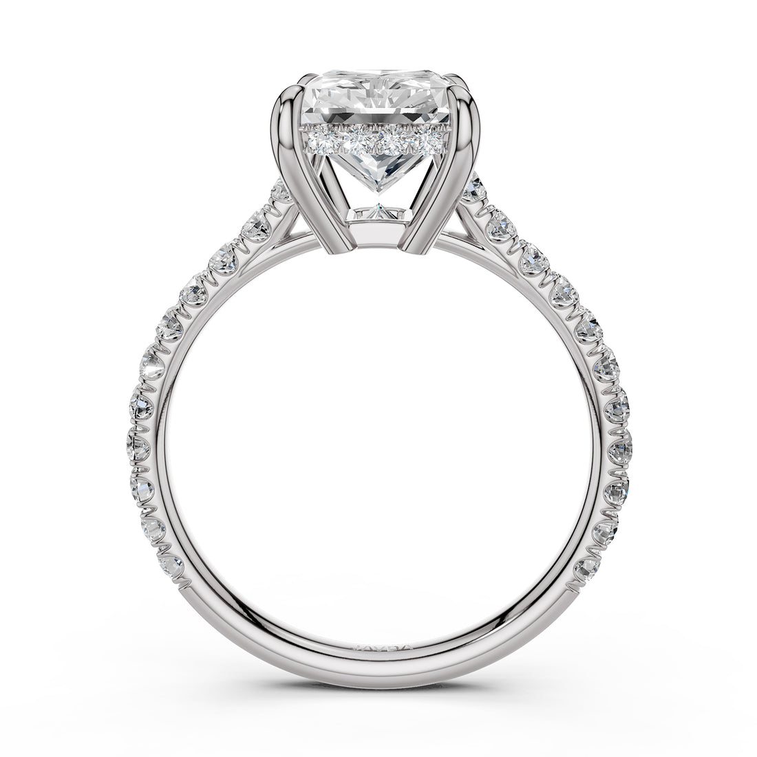 French U Pave Set Hidden Halo Lab Grown Diamond Engagement Ring IGI Certified 3.52 Ctw.