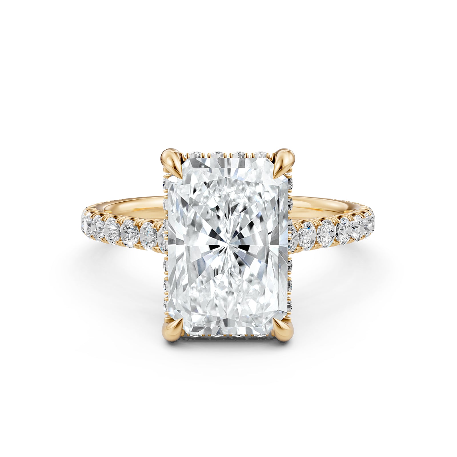 French U Pave Set Hidden Halo Lab Grown Diamond Engagement Ring IGI Certified 3.52 Ctw.