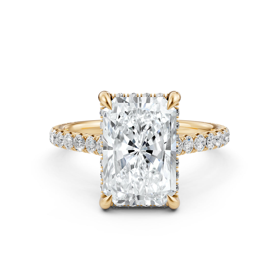 French U Pave Set Hidden Halo Lab Grown Diamond Engagement Ring IGI Certified 3.52 Ctw.