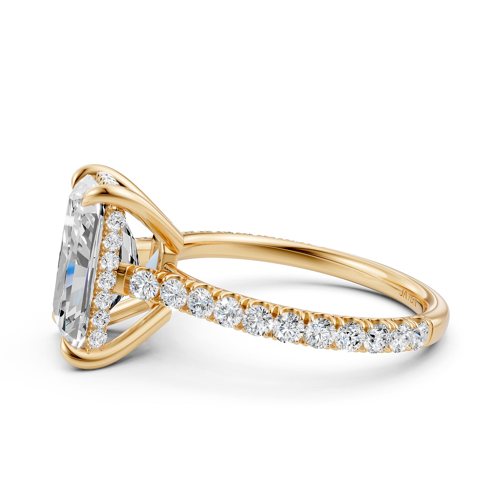 French U Pave Hidden Halo Lab Grown Diamond Radiant Engagement Ring