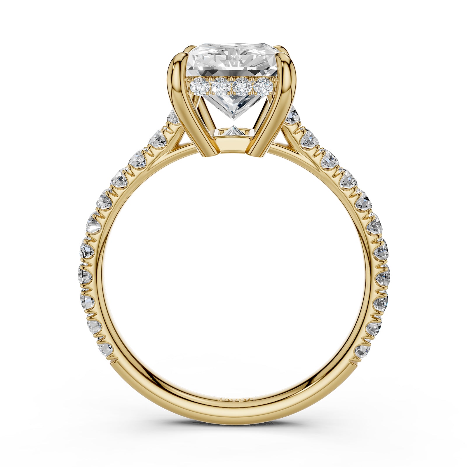 French U Pave Hidden Halo Lab Grown Diamond Radiant Engagement Ring