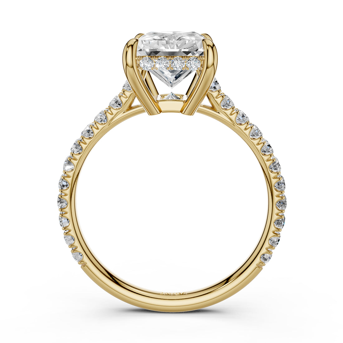 French U Pave Set Hidden Halo Lab Grown Diamond Engagement Ring IGI Certified 3.52 Ctw.