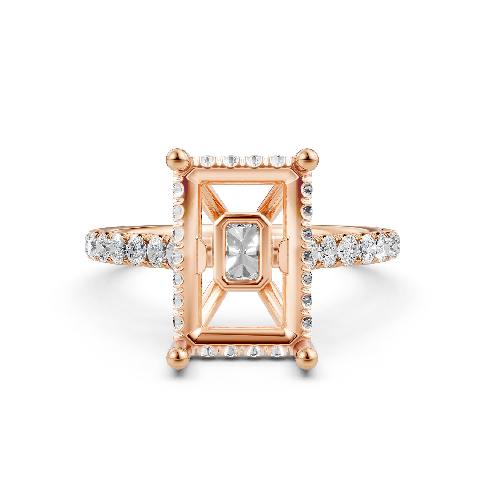 French U Pave Set Hidden Halo Lab Grown Diamond Semi Mount Engagement Ring 0.52 Ct.