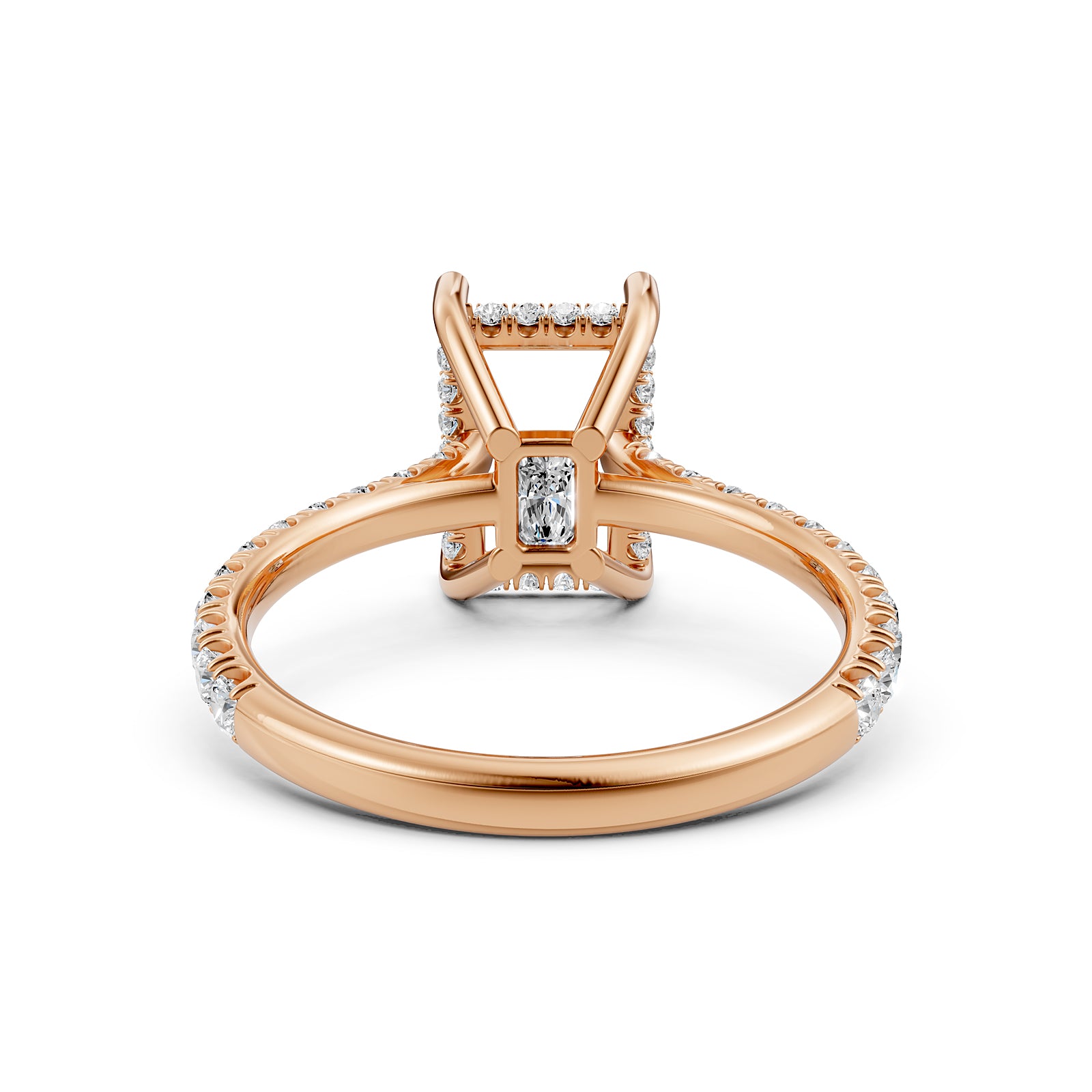 French U Pave Set Hidden Halo Lab Grown Diamond Semi Mount Engagement Ring 0.52 Ct.