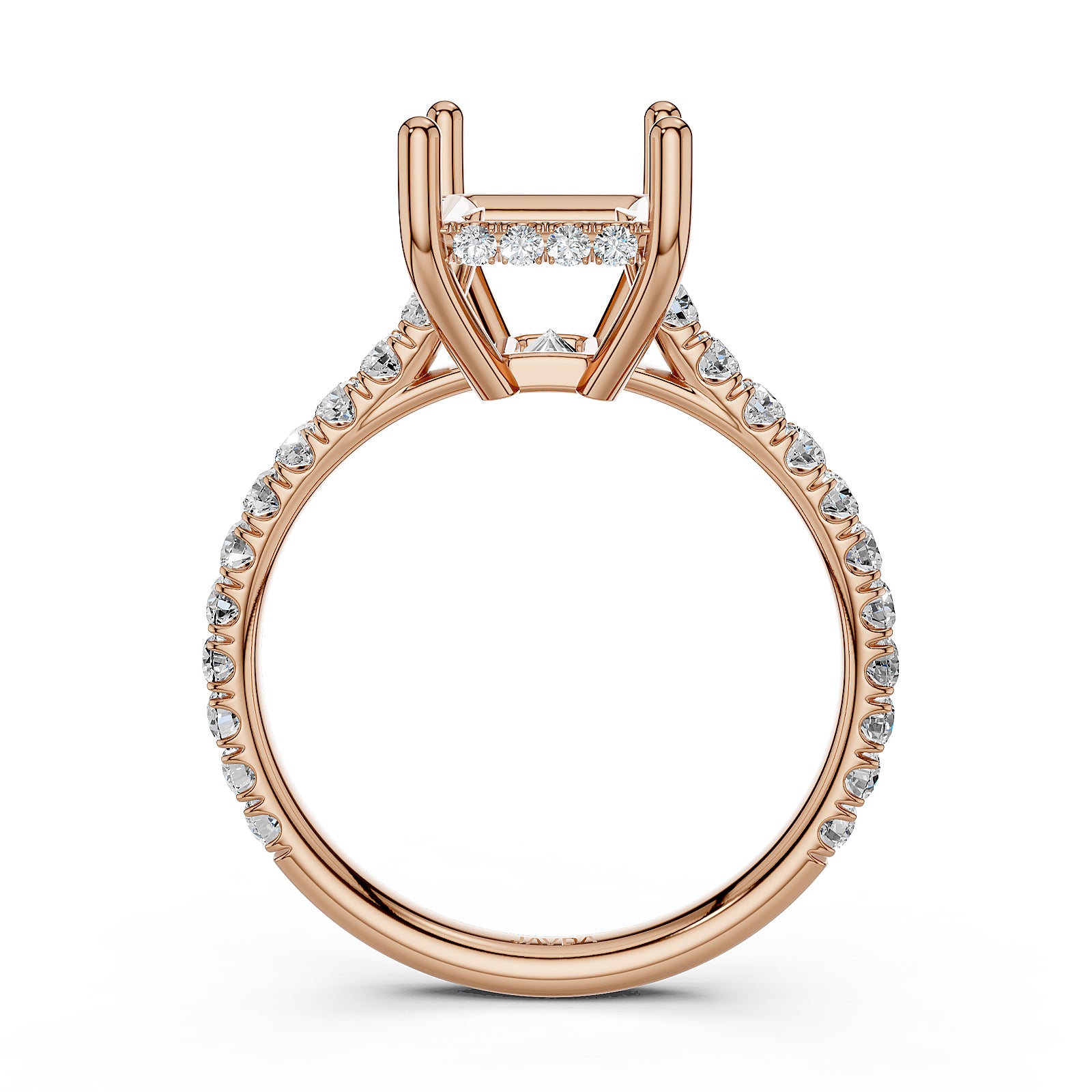 French U Pave Set Hidden Halo Lab Grown Diamond Semi Mount Engagement Ring 0.52 Ct.