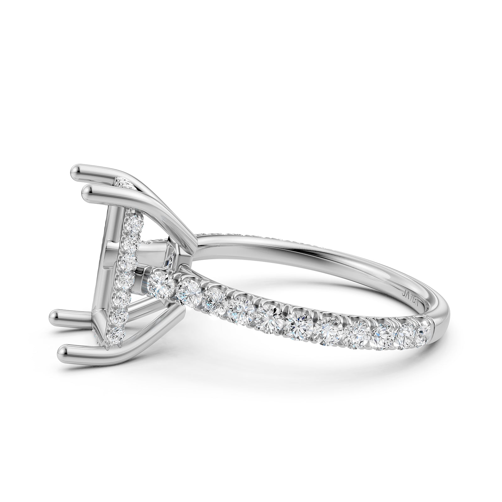 French U Pave Set Hidden Halo Lab Grown Diamond Semi Mount Engagement Ring 0.52 Ct.