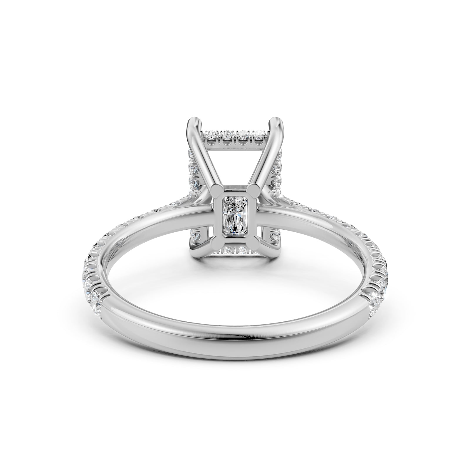 French U Pave Set Hidden Halo Lab Grown Diamond Semi Mount Engagement Ring 0.52 Ct.