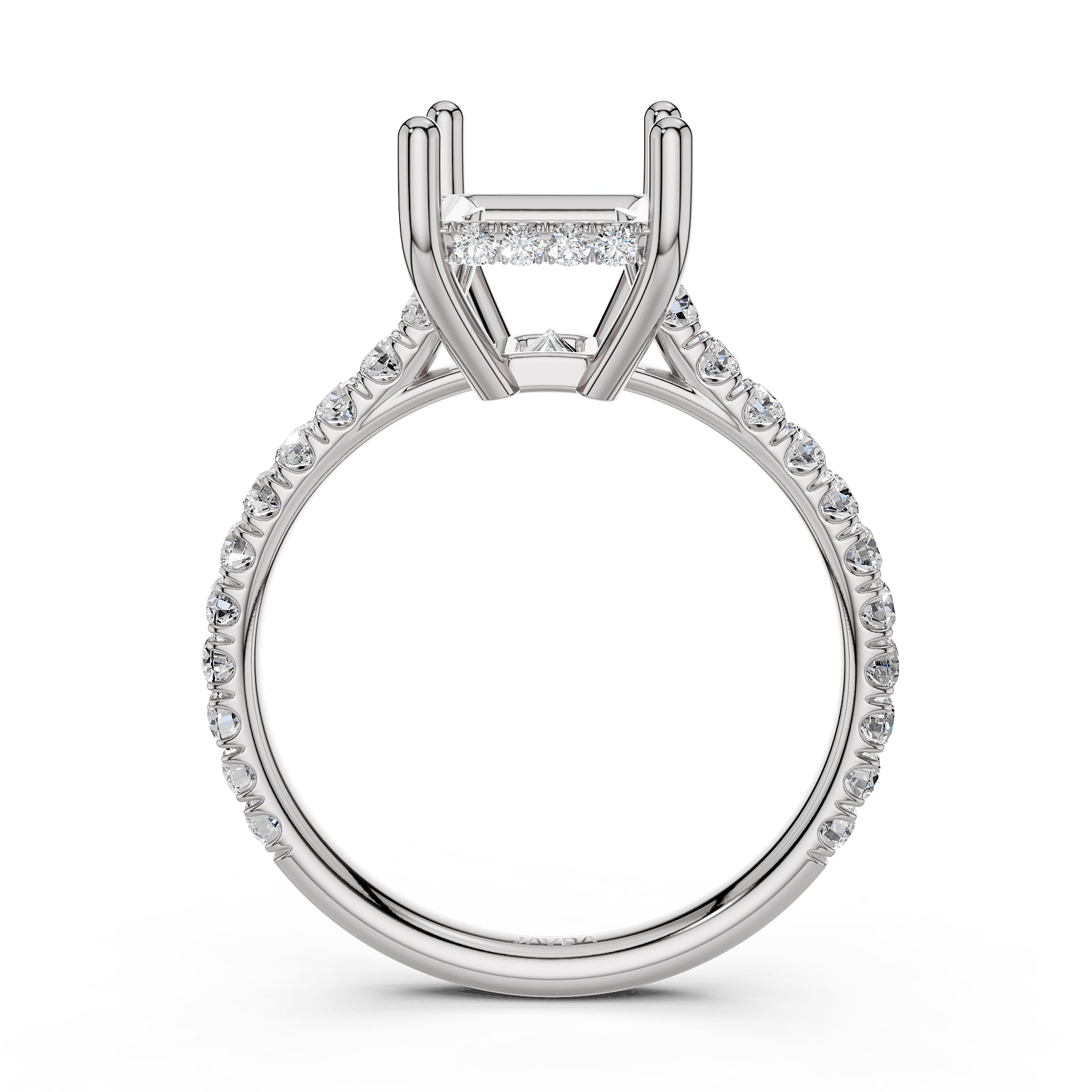French U Pave Set Hidden Halo Lab Grown Diamond Semi Mount Engagement Ring 0.52 Ct.