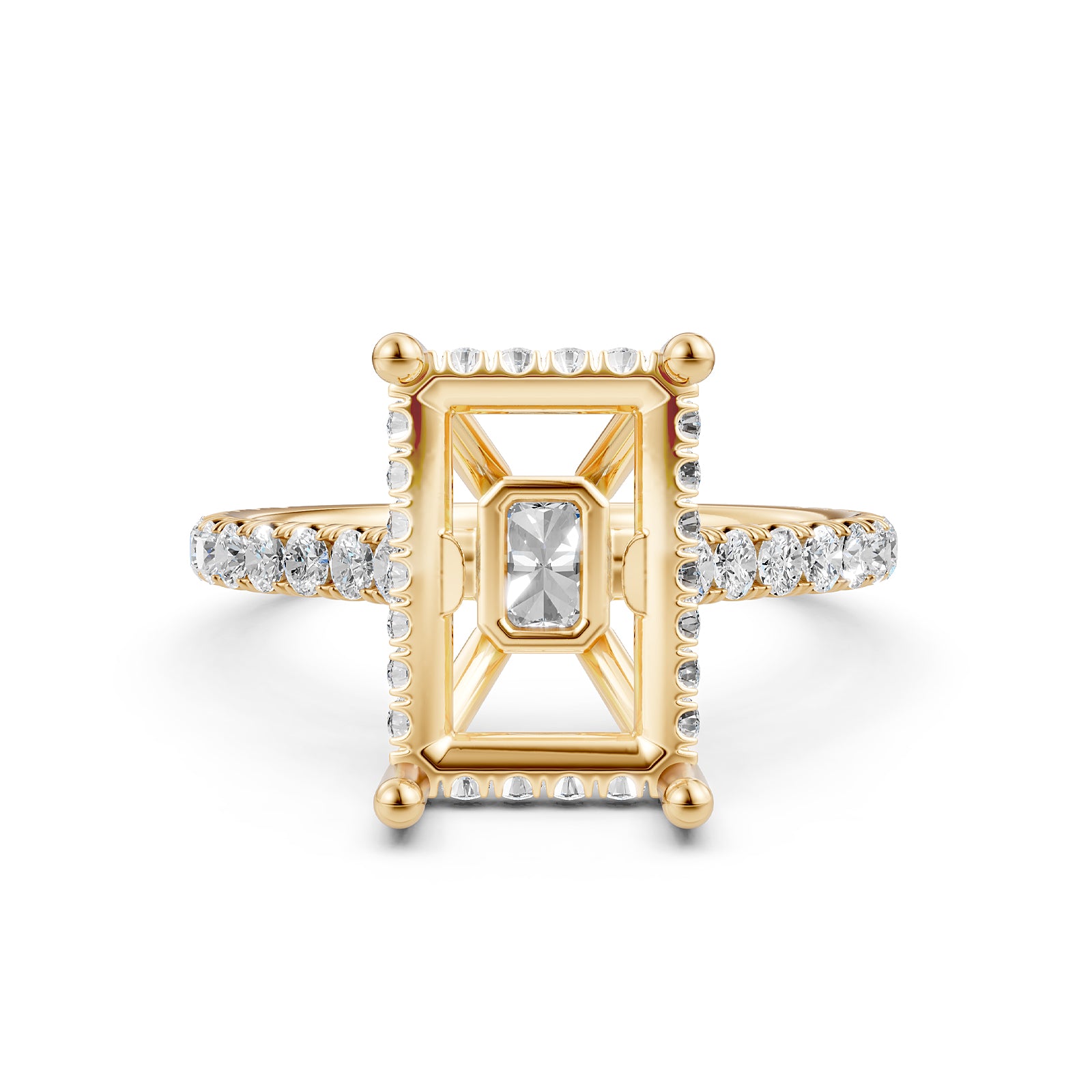 French U Pave Set Hidden Halo Lab Grown Diamond Semi Mount Engagement Ring 0.52 Ct.