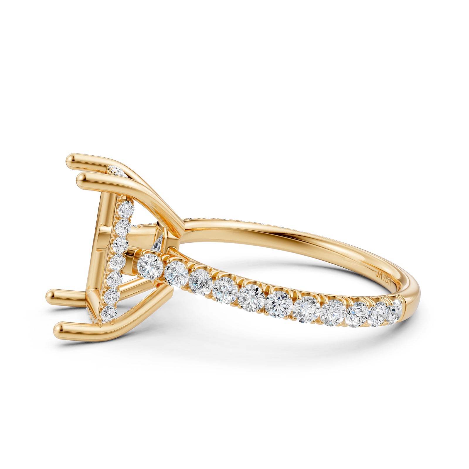 French U Pave Set Hidden Halo Lab Grown Diamond Semi Mount Engagement Ring 0.52 Ct.