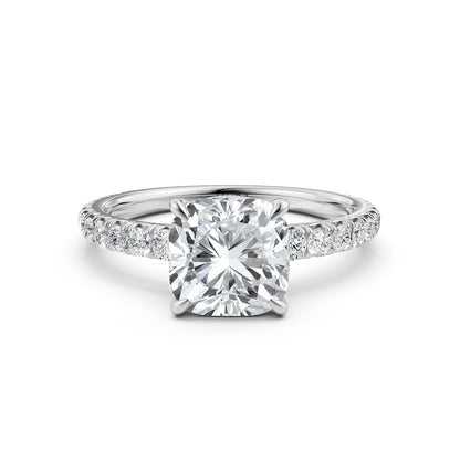 Cushion Cut Lab Grown Diamond Engagement French U Pave Set Ring