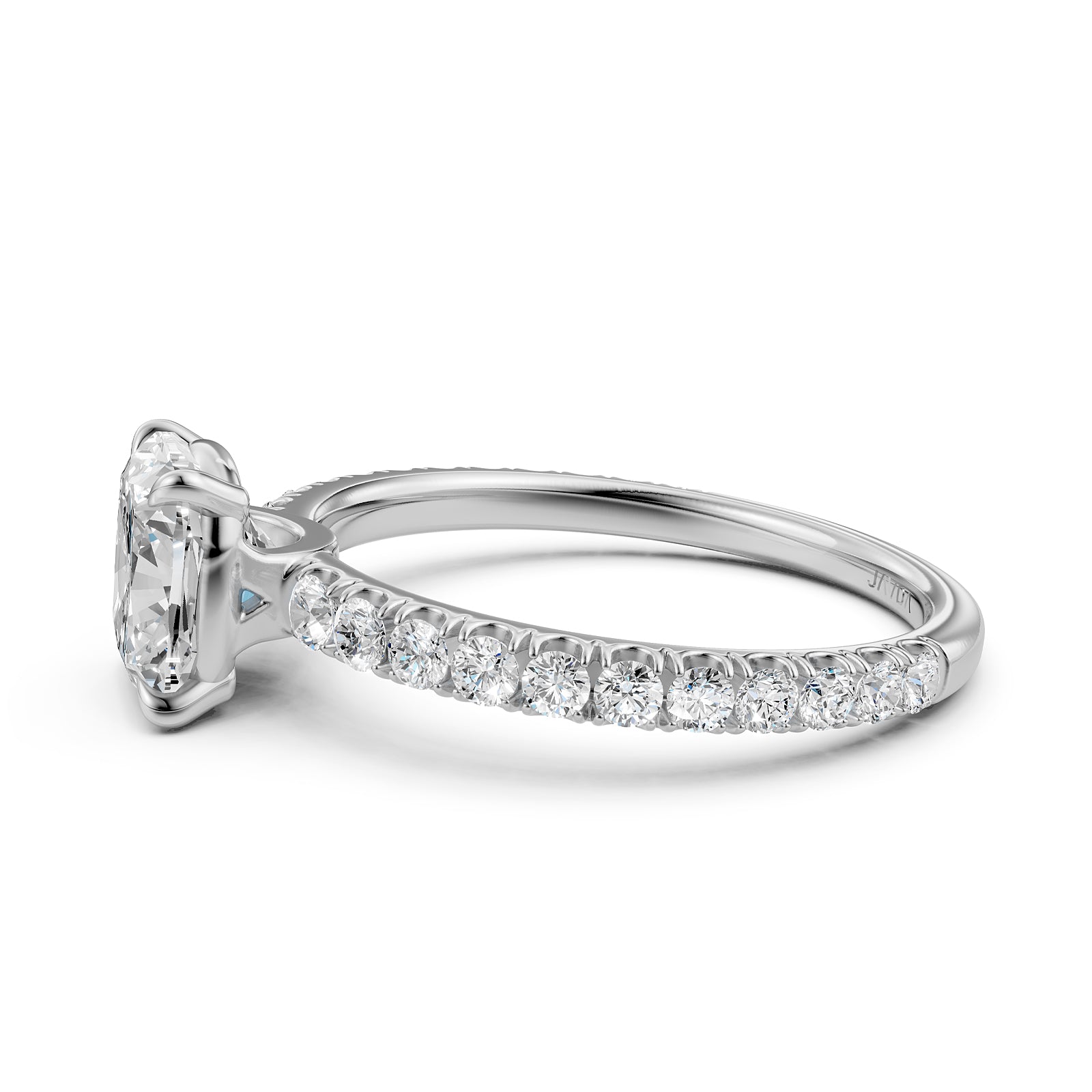 Cushion Cut Lab Grown Diamond Engagement French U Pave Set Ring