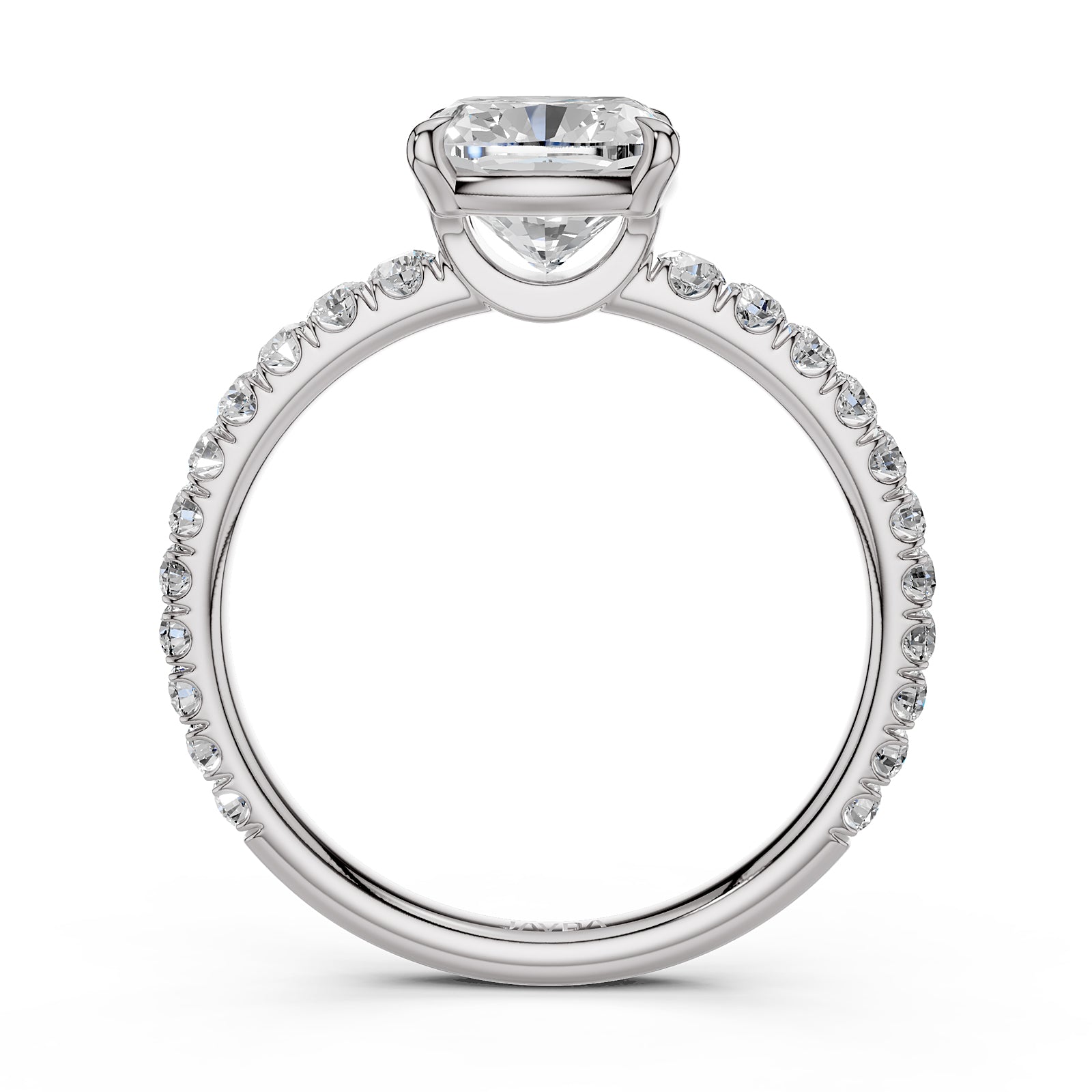 Cushion Cut Lab Grown Diamond Engagement French U Pave Set Ring