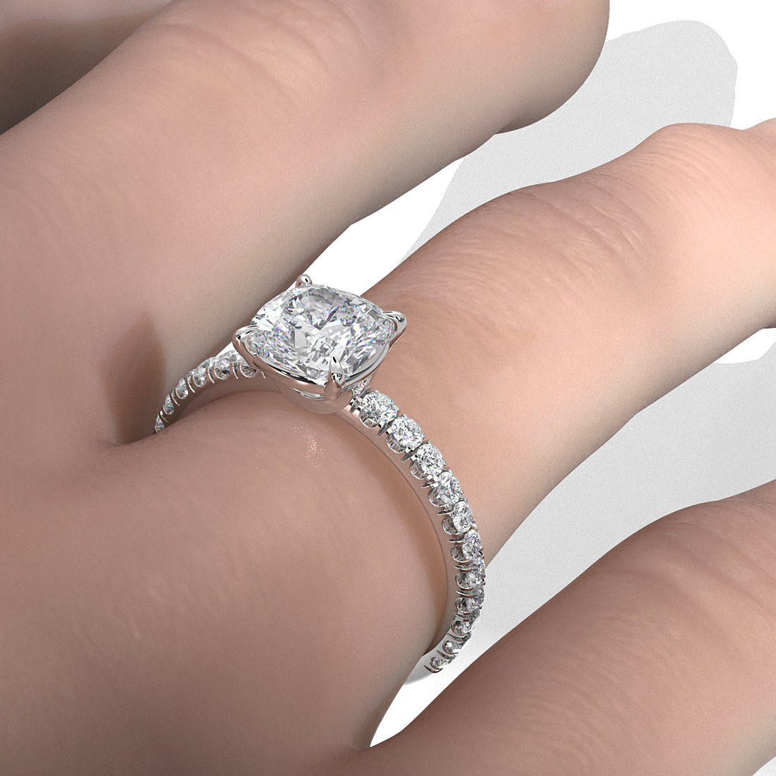 French U Pave Set Lab Grown Diamond Engagement Ring IGI Certified 1.50 Ctw.