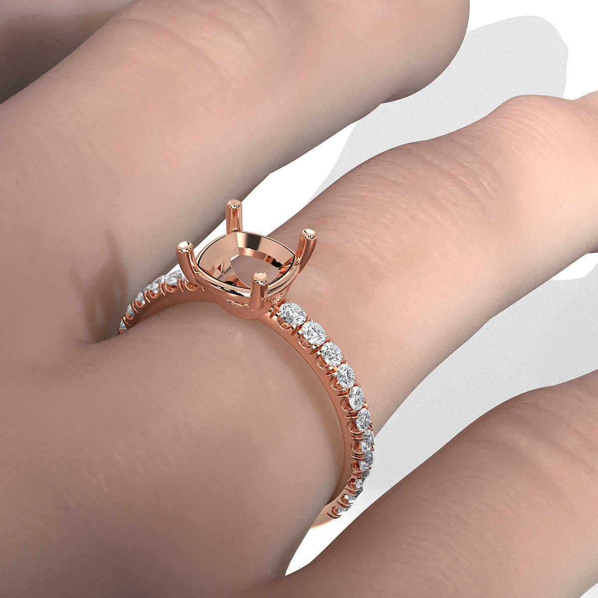 French U Pave Set Lab Grown Diamond Semi Mount Engagement Ring 0.50 Ct.