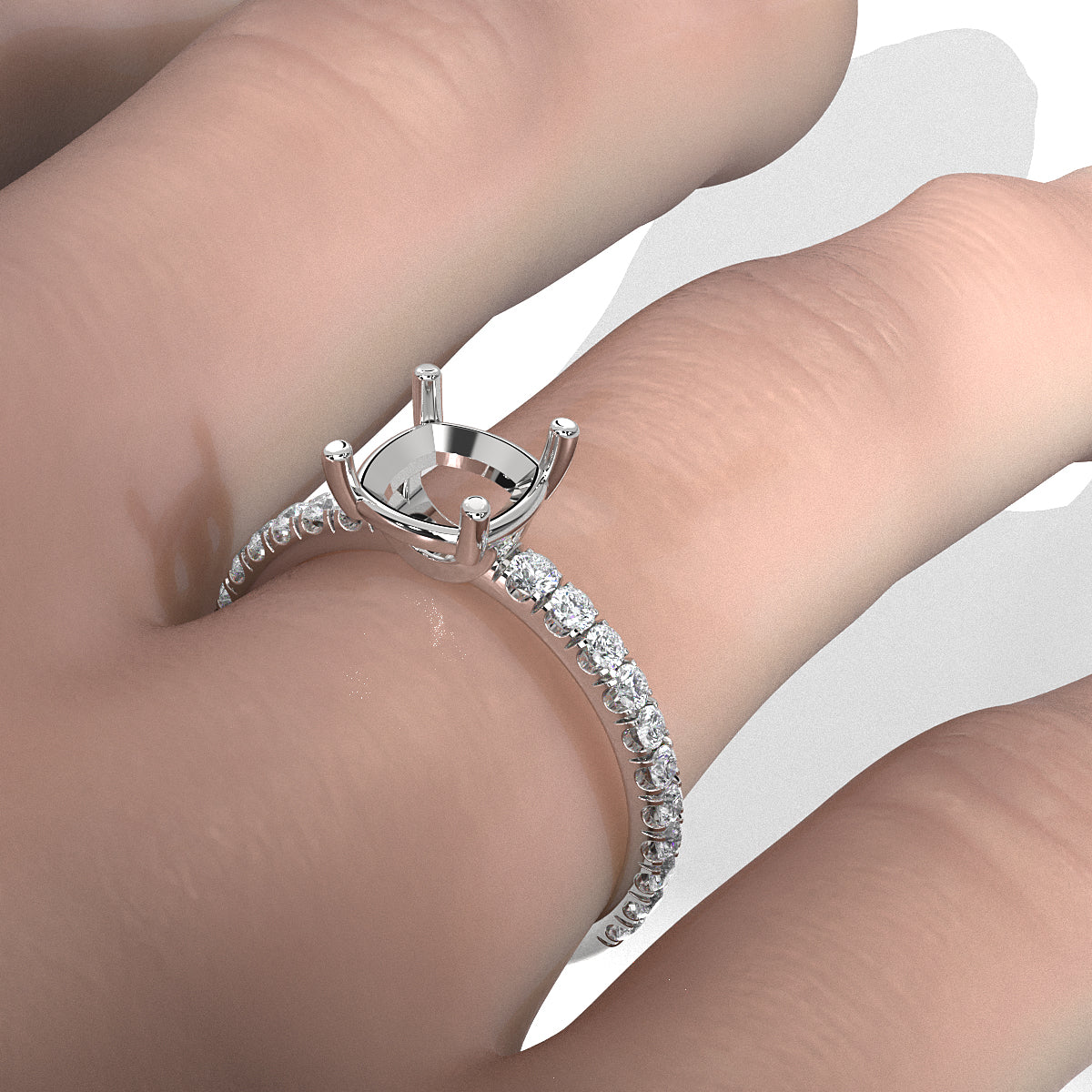 French U Pave Set Lab Grown Diamond Semi Mount Engagement Ring 0.50 Ct.