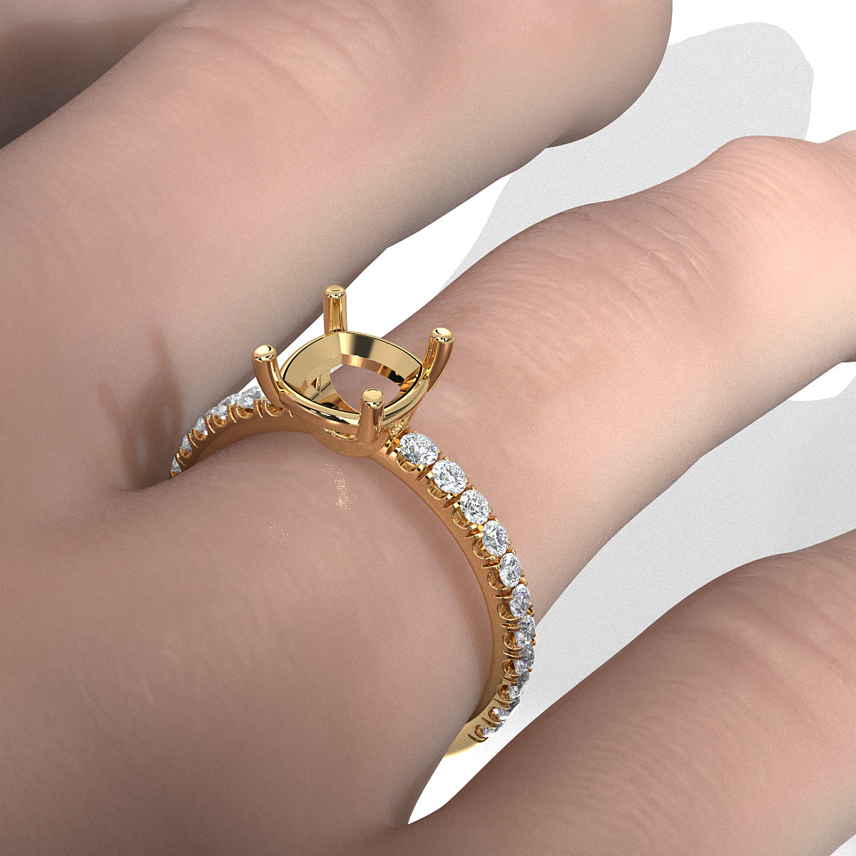 French U Pave Set Lab Grown Diamond Semi Mount Engagement Ring 0.50 Ct.