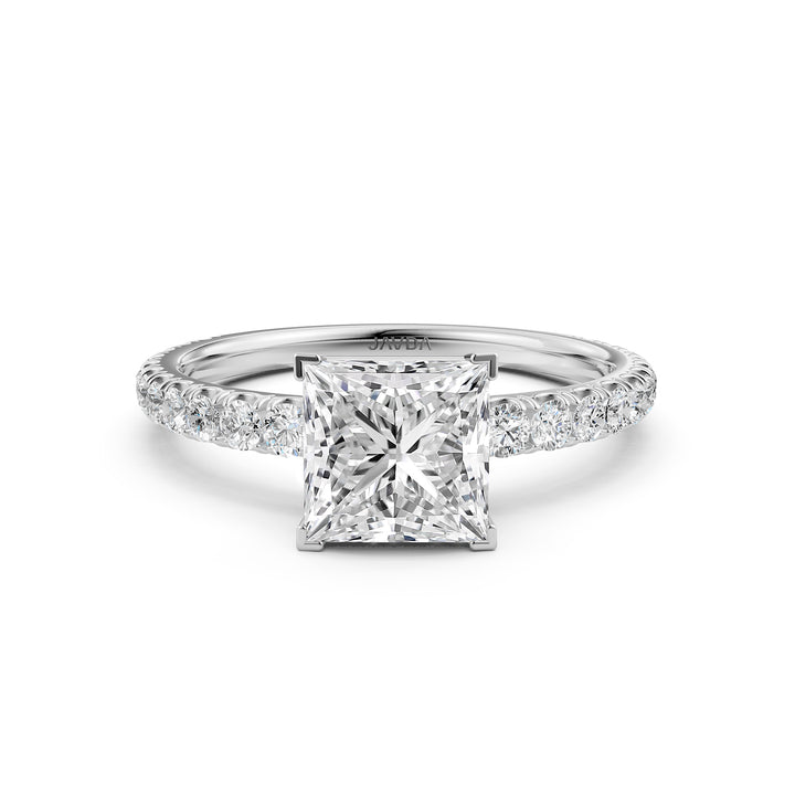 French U Pave Set Princess Lab Grown Diamond Engagement Ring