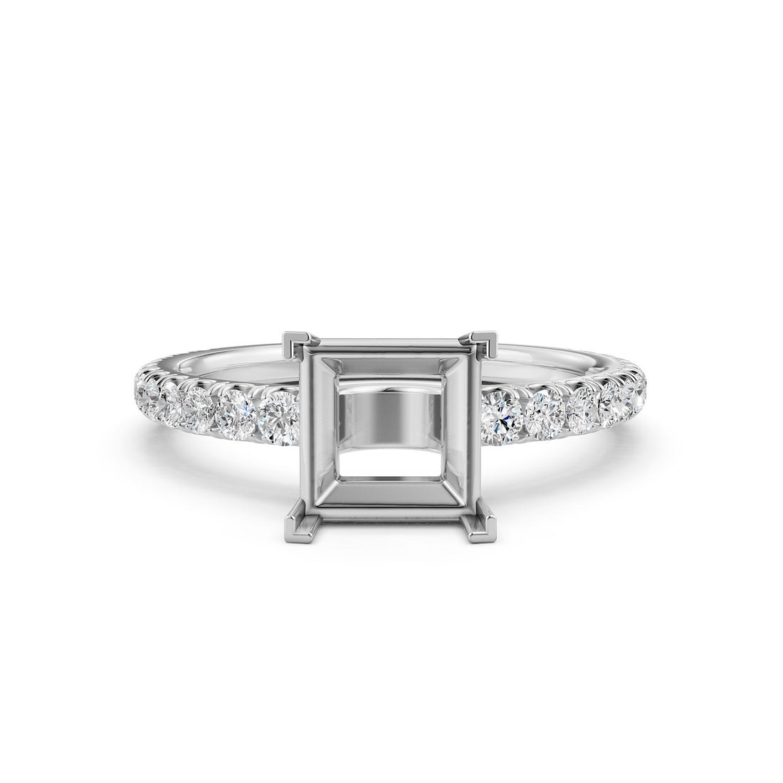 French U Pave Set Lab Grown Diamond Semi Mount Engagement Ring 0.50 Ct.