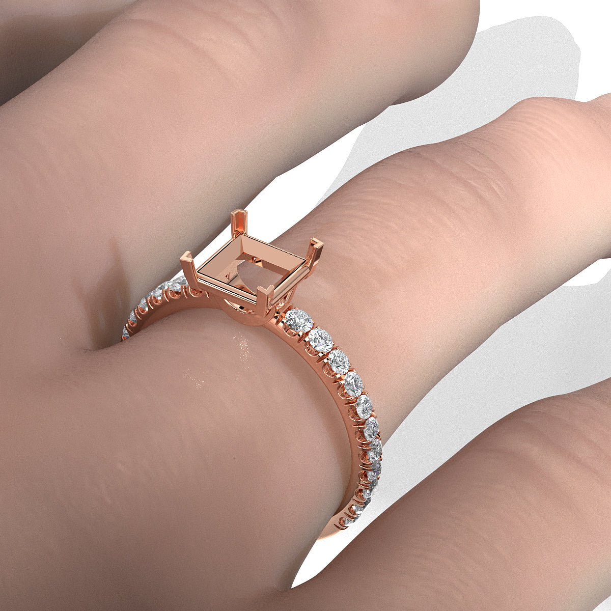 French U Pave Set Lab Grown Diamond Semi Mount Engagement Ring 0.50 Ct.