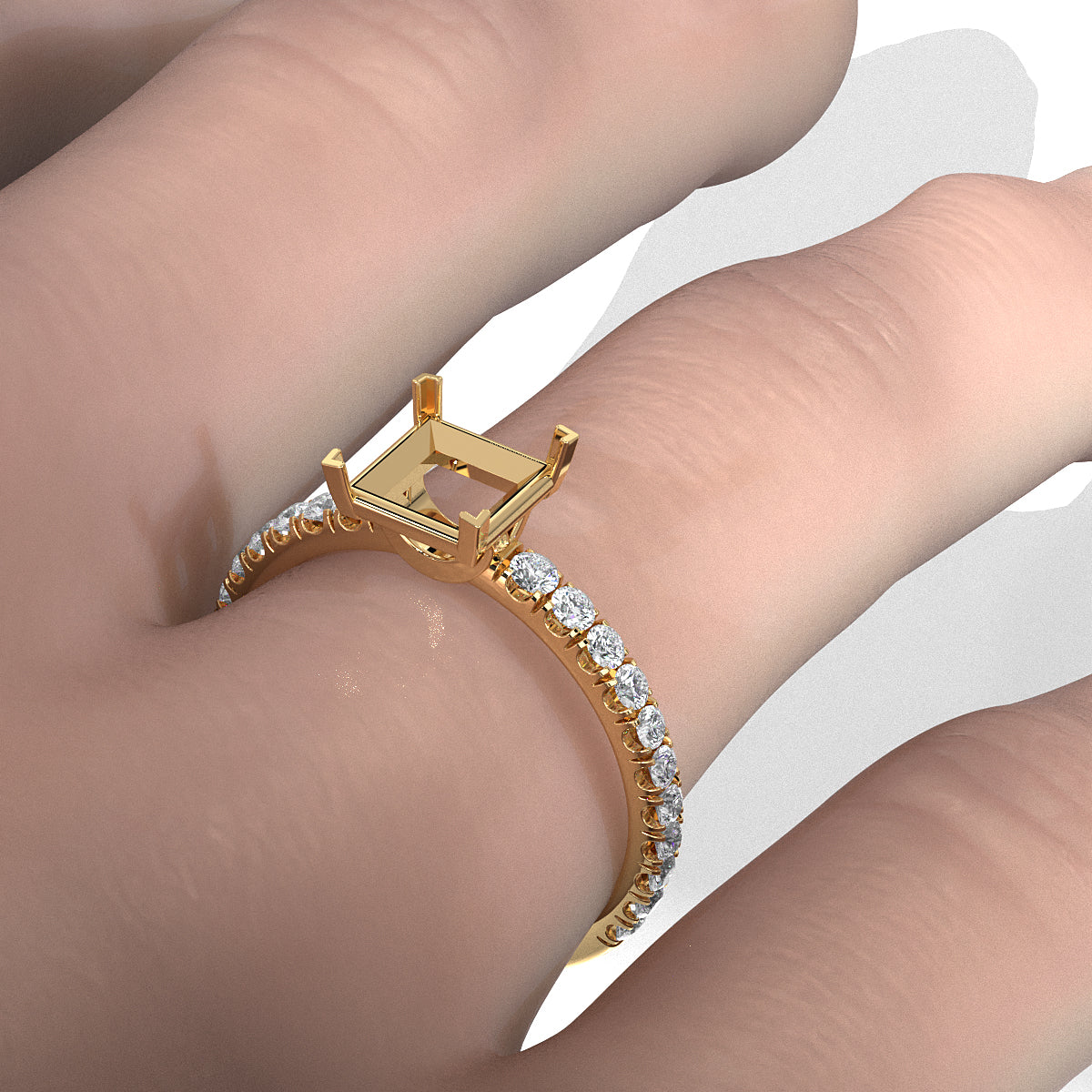 French U Pave Set Lab Grown Diamond Semi Mount Engagement Ring 0.50 Ct.