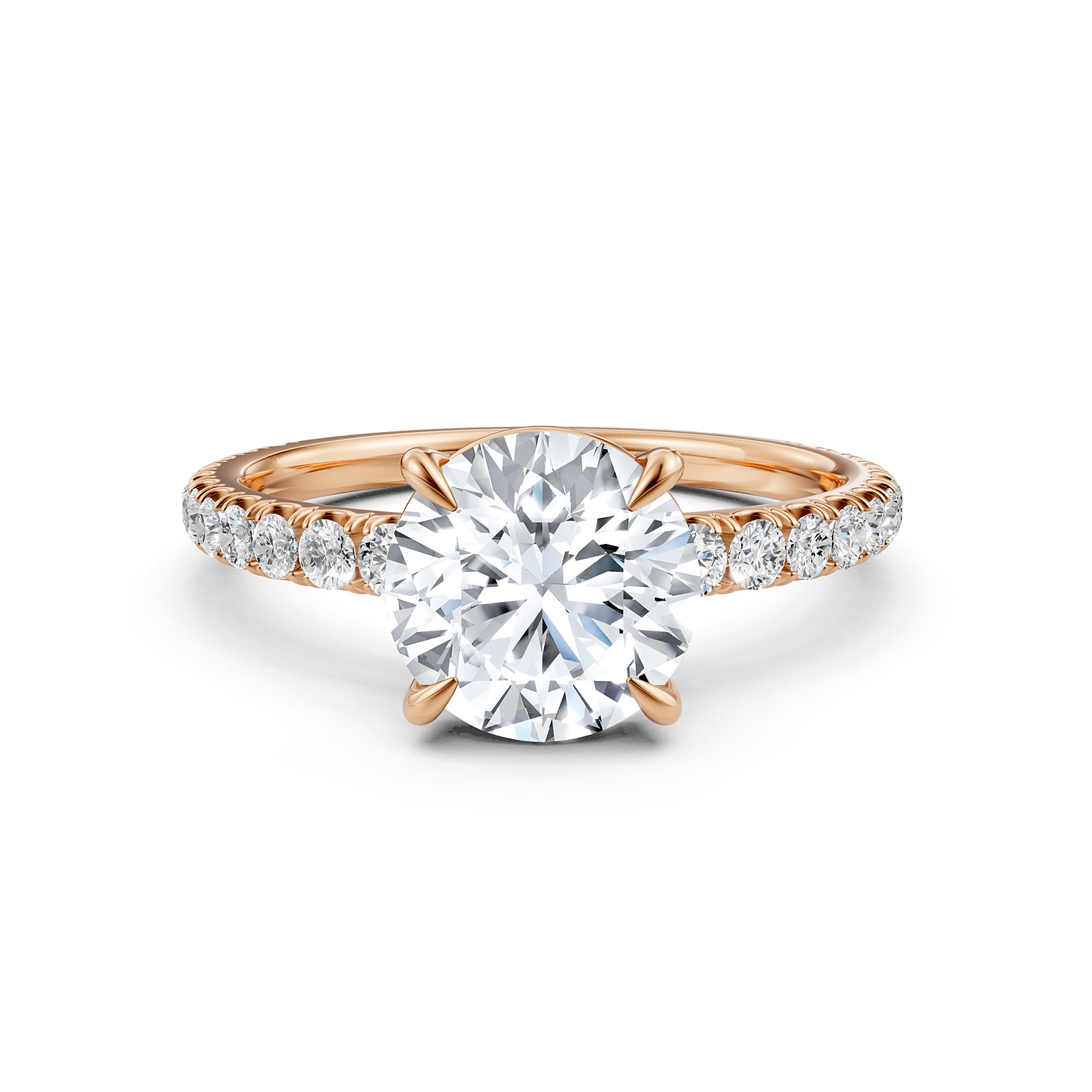 Stunning French U Pave Set Round Lab Grown Diamond Engagement Ring