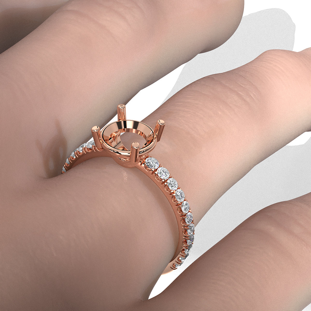 French U Pave Set Lab Grown Diamond Semi Mount Engagement Ring 0.50 Ct.