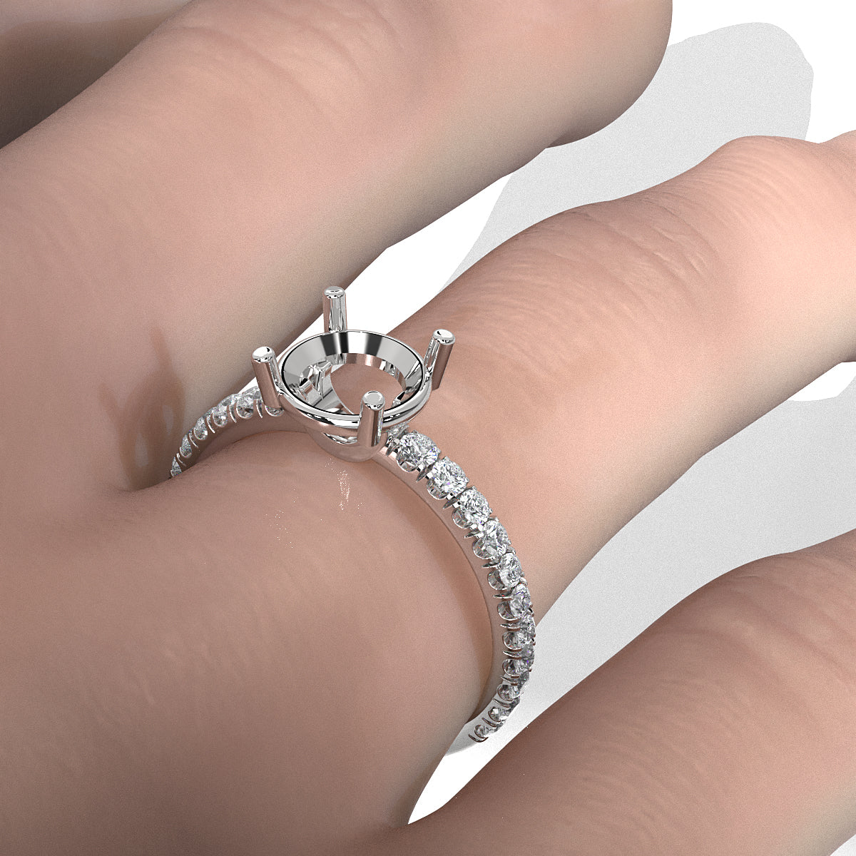 French U Pave Set Lab Grown Diamond Semi Mount Engagement Ring 0.50 Ct.