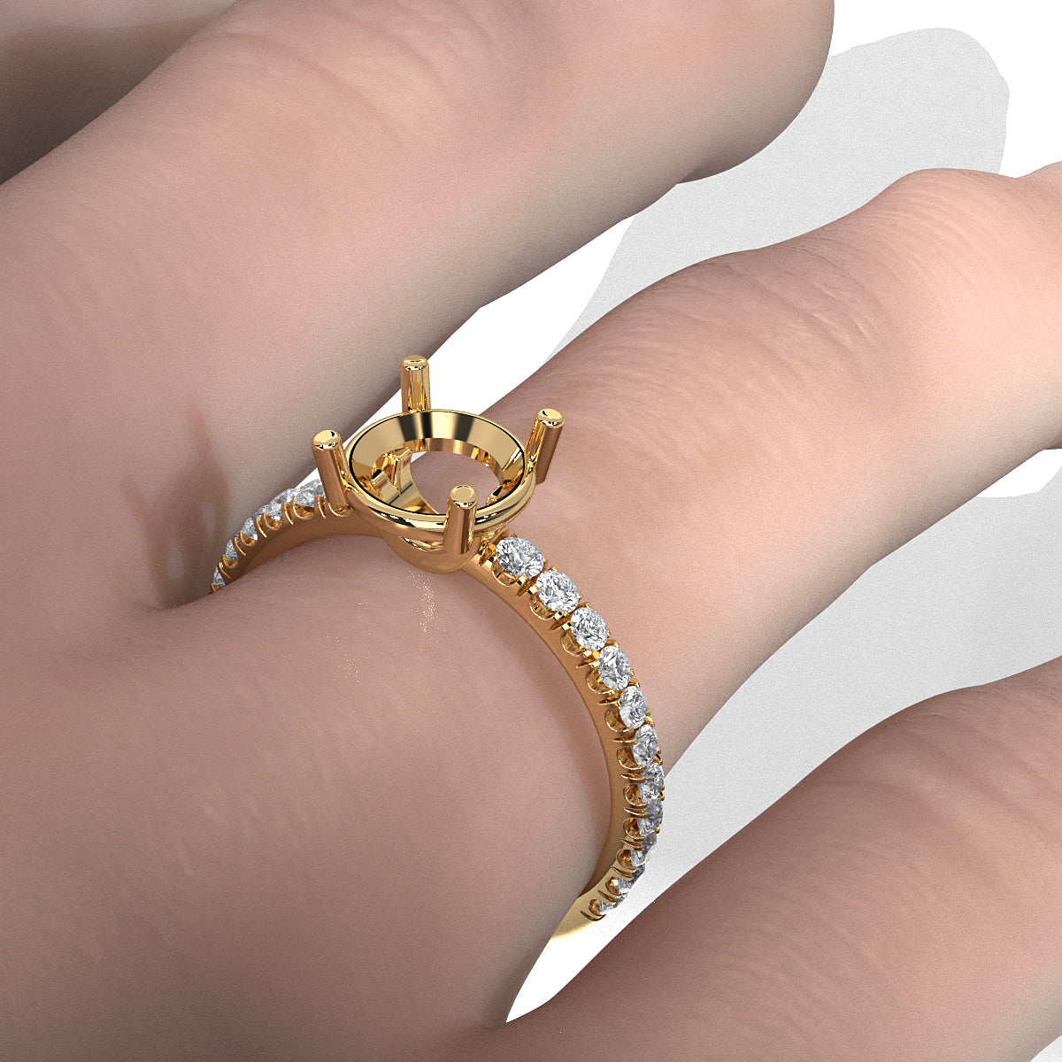 French U Pave Set Lab Grown Diamond Semi Mount Engagement Ring 0.50 Ct.