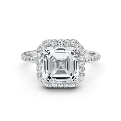 Double Halo Asscher  Lab Grown Diamond French Pave Set Engagement Ring