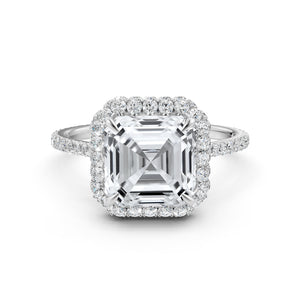 Double Halo Asscher  Lab Grown Diamond French Pave Set Engagement Ring