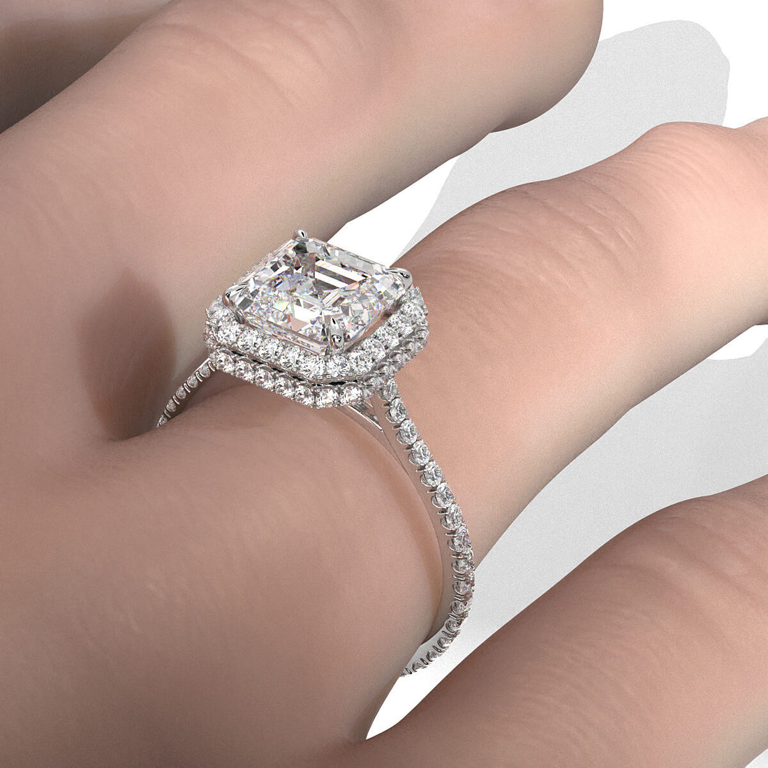 Double Halo Lab Grown Diamond Engagement Ring IGI Certified 2.53 Ctw.