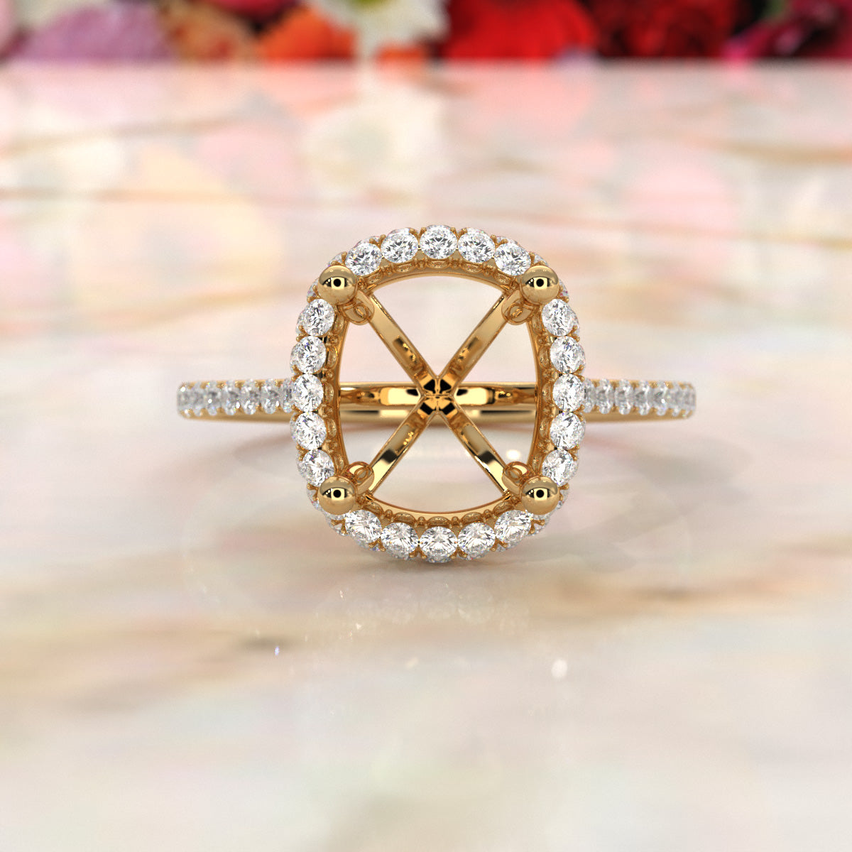 Double Halo Semi Mount Lab Grown Diamond Engagement Ring 0.53 Ct.