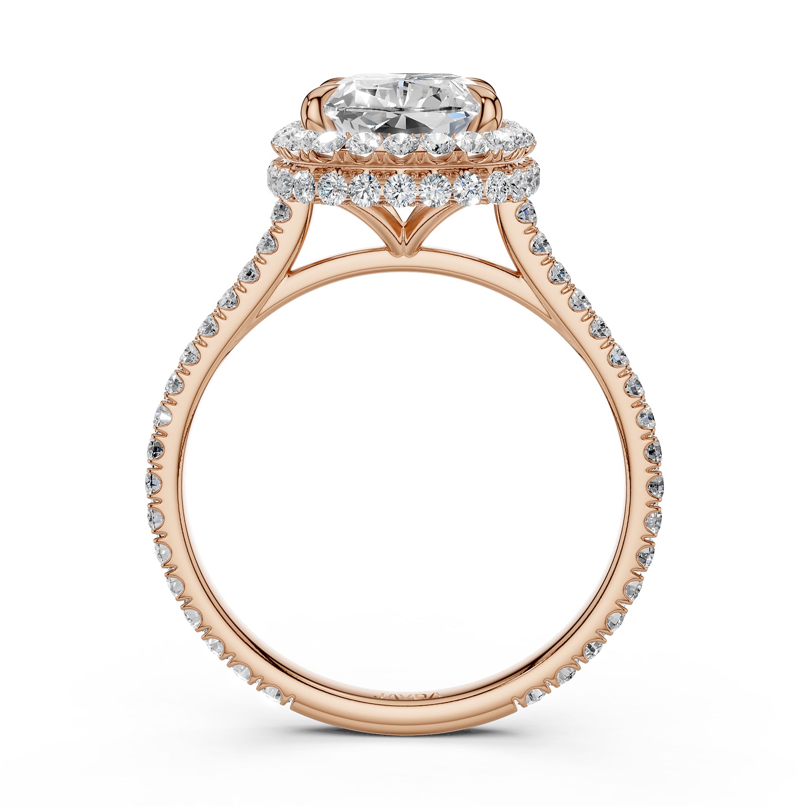 Double Halo Cushion Lab Grown Diamond U Cut Pave Set Engagement Ring