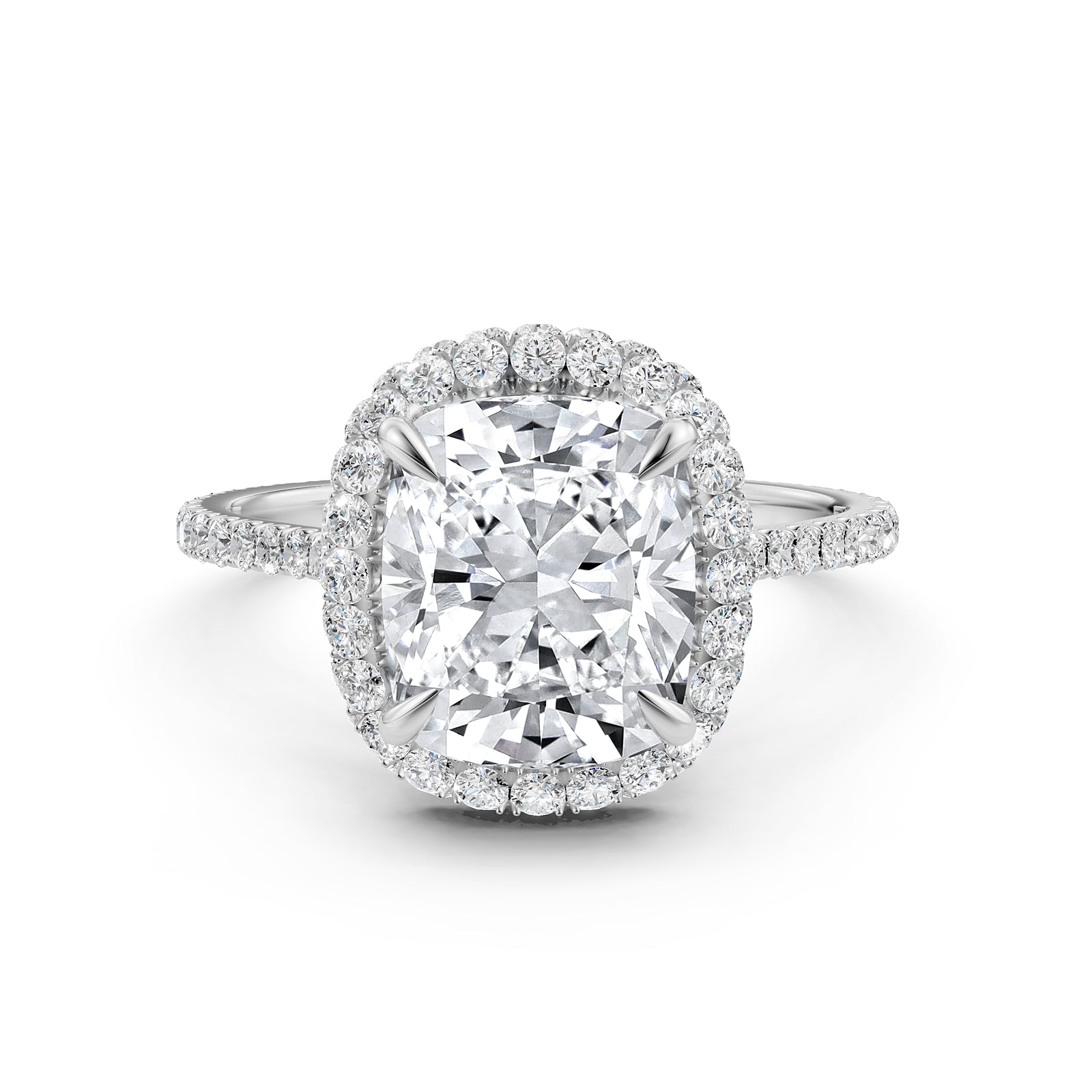 Double Halo Cushion Lab Grown Diamond U Cut Pave Set Engagement Ring