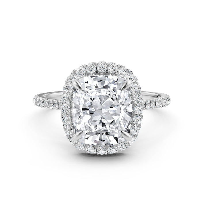 Double Halo Cushion Lab Grown Diamond U Cut Pave Set Engagement Ring